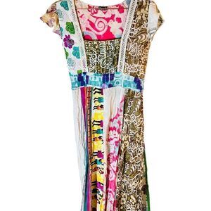 EUC Vintage Jayli Hippie Bohemian Mixed Fabric Printed Maxi Dress Small